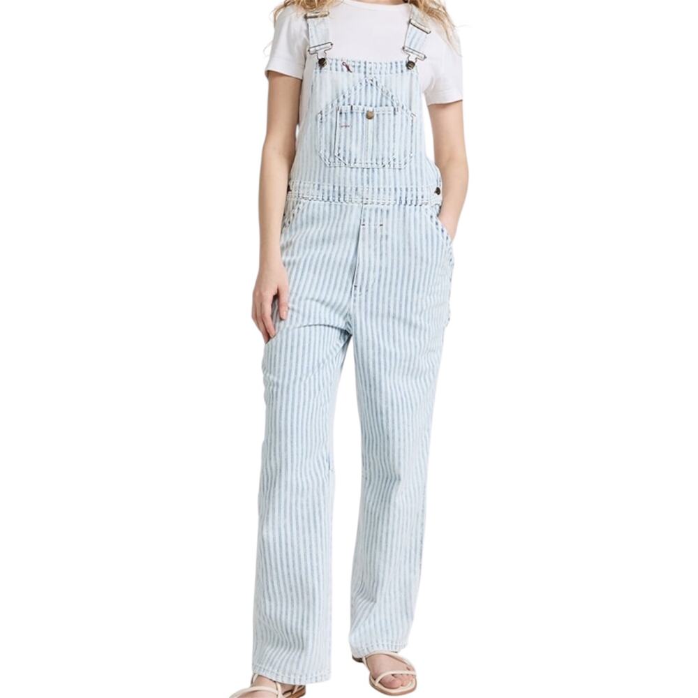 Faherty Topsail Overalls Denim Adjustable Pockets Railroad Stripe Blue White S
